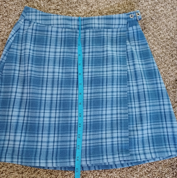 John Galt Blue Plaid Wrap Front Skirt - Picture 4 of 7
